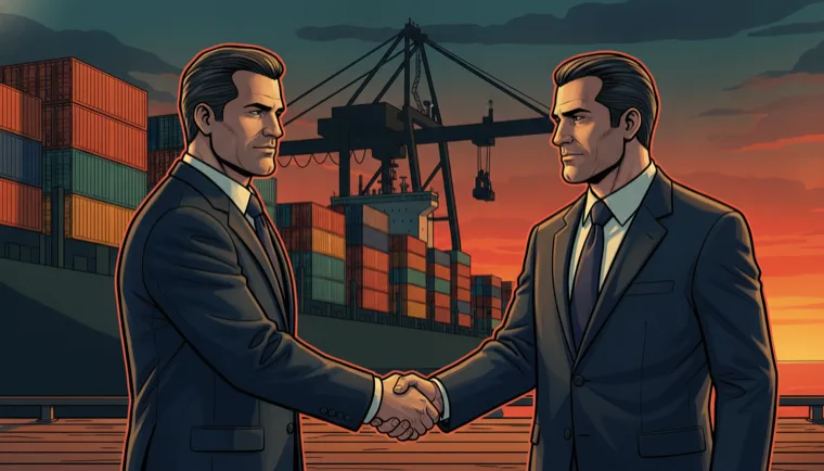 Two city operators making a deal beside a cargo port
